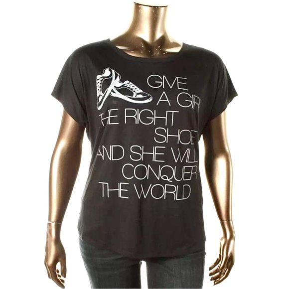 ’Give a Girl the Right Shoe…’ Black Graphic Slub Tee SZ 2X! NEW! - Picture 3 of 7